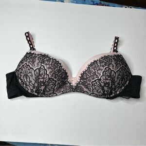 Victoria's Secret Black and Pink Lace Padded wireless Bra 36D